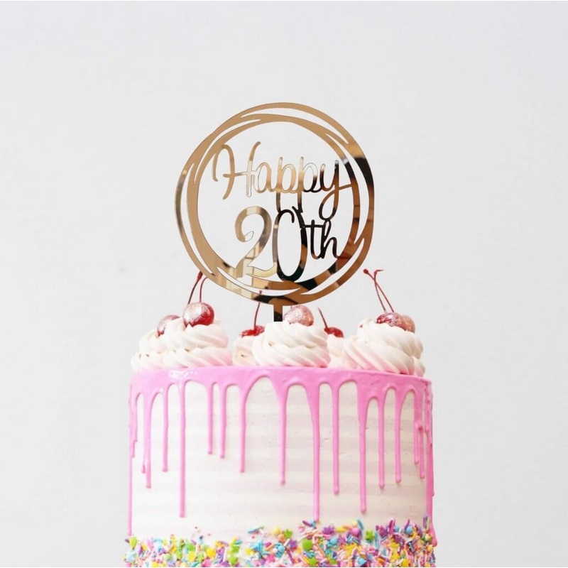 Acrylic Rose Gold Geometric 'Happy 20th' Cake Topper