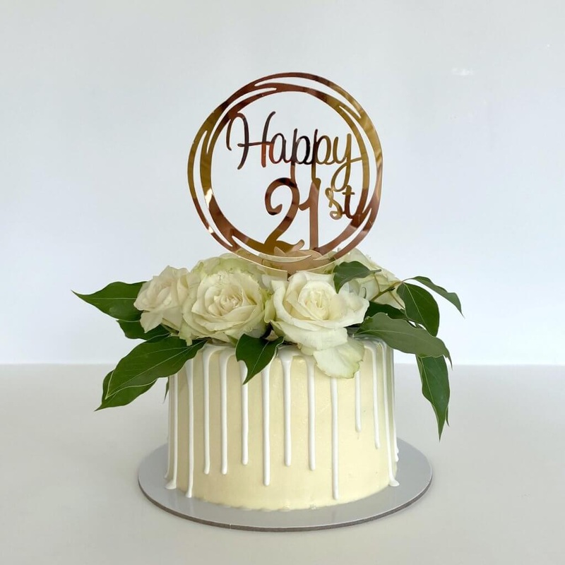Acrylic Rose Gold Geometric 'Happy 21st' Cake Topper