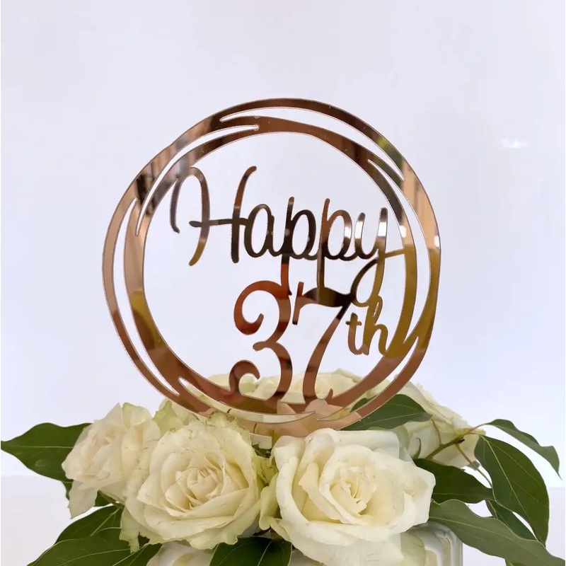 Acrylic Rose Gold Geometric 'Happy 37th' Cake Topper