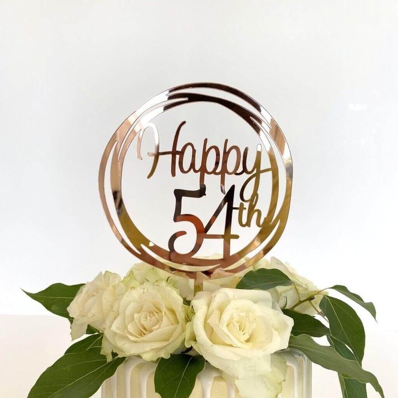 Acrylic Rose Gold Geometric 'Happy 54th' Cake Topper