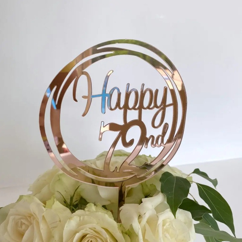 Acrylic Rose Gold Geometric 'Happy 72nd' Cake Topper