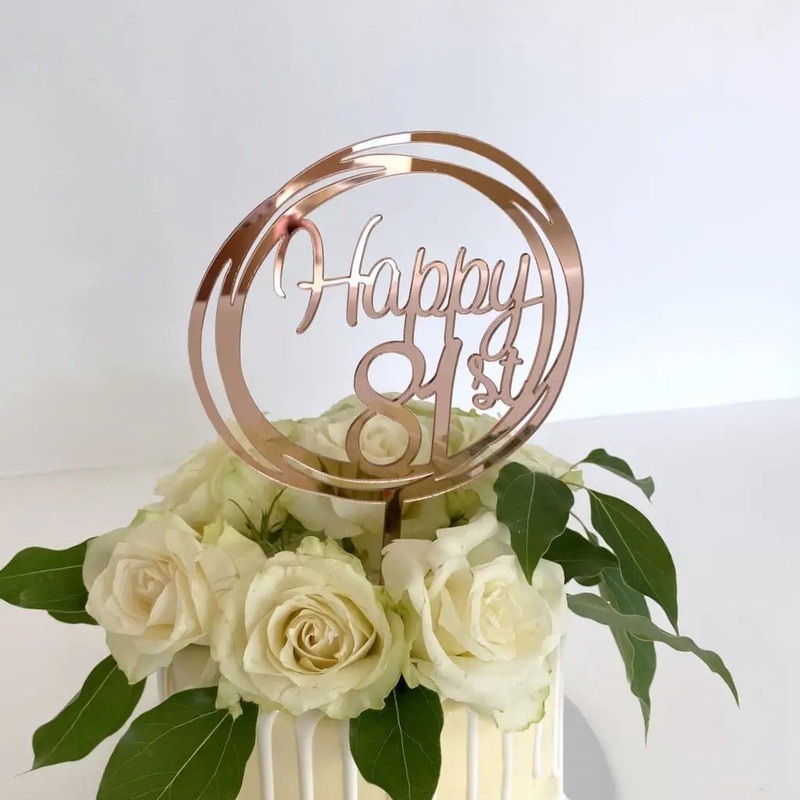 Acrylic Rose Gold Geometric 'Happy 81st' Cake Topper