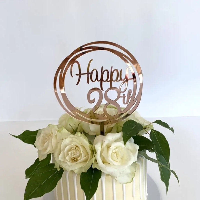 Acrylic Rose Gold 'Happy 28th' Birthday Cake Topper