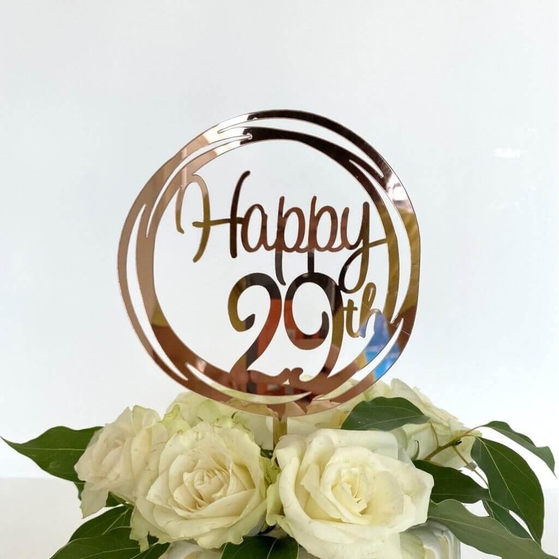 Acrylic Rose Gold 'Happy 29th' Geometric Cake Topper