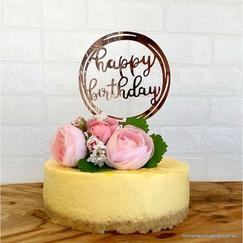 Acrylic Rose Gold Happy Birthday Loop Cake Topper