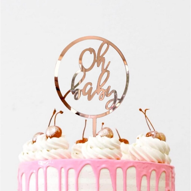 Acrylic Rose Gold 'Oh Baby' Baby Shower Cake Topper