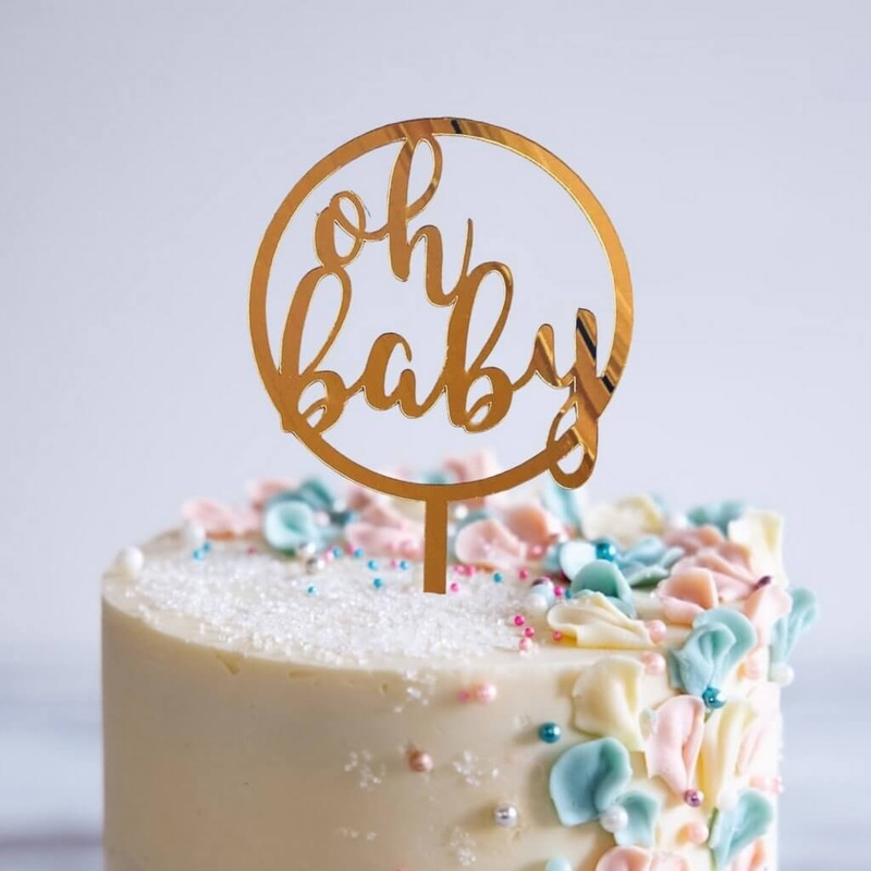 Acrylic Rose Gold 'Oh Baby' Loop Cake Topper