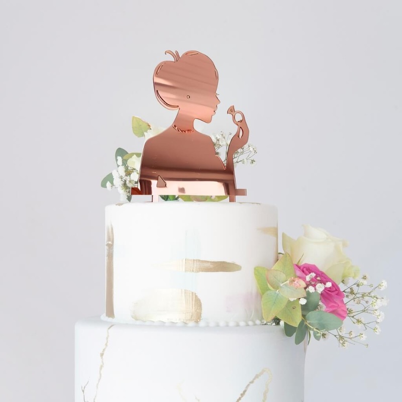 Acrylic Rose Gold Silhouette Bride Holding a Ring Cake Topper