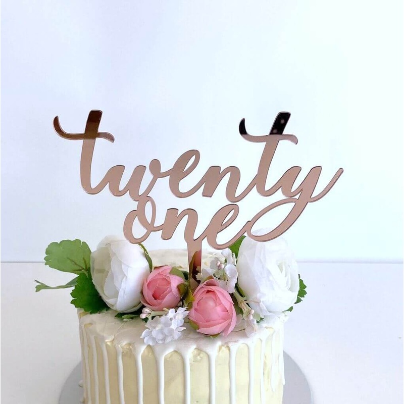Acrylic Rose Gold 'twenty one' Birthday Cake Topper