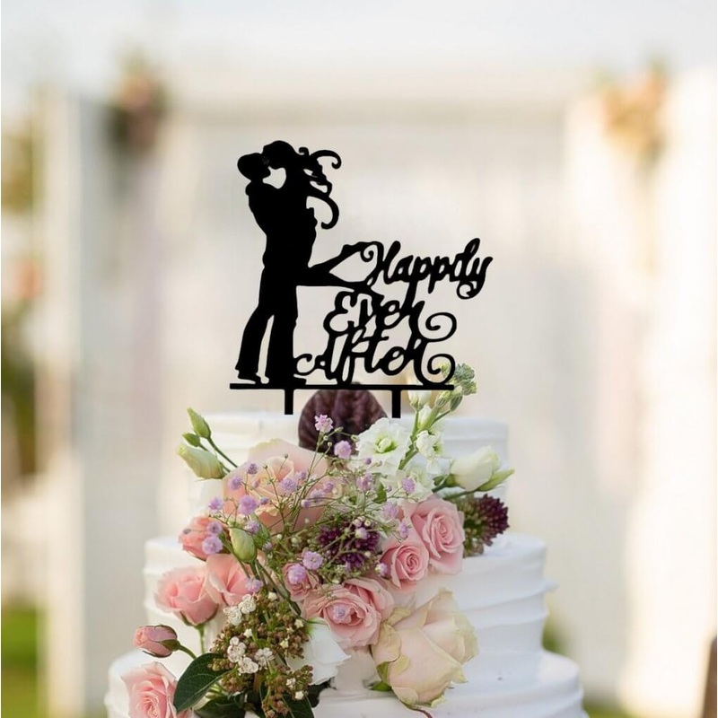 Black Acrylic 'Happily Ever After' Couple Cake Topper