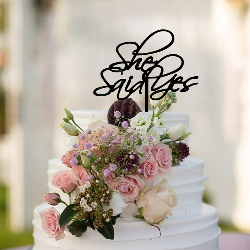 Black Acrylic 'She Said Yes' Cake Topper