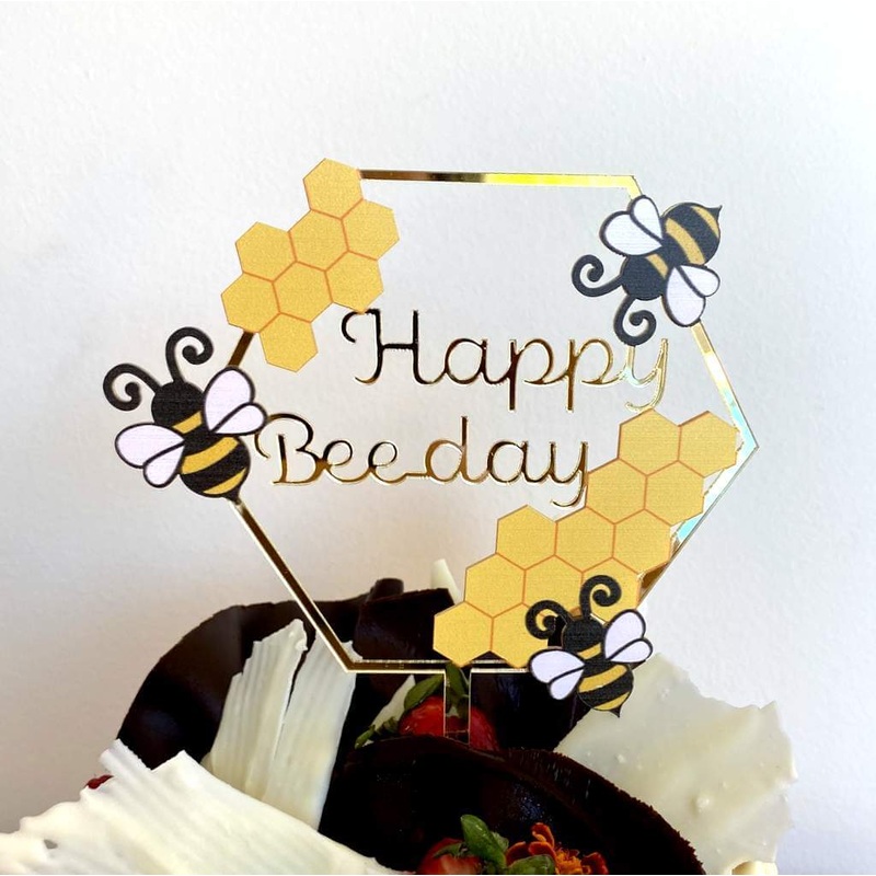 Gold Acrylic 'Happy Beeday' Hexagonal Cake Topper
