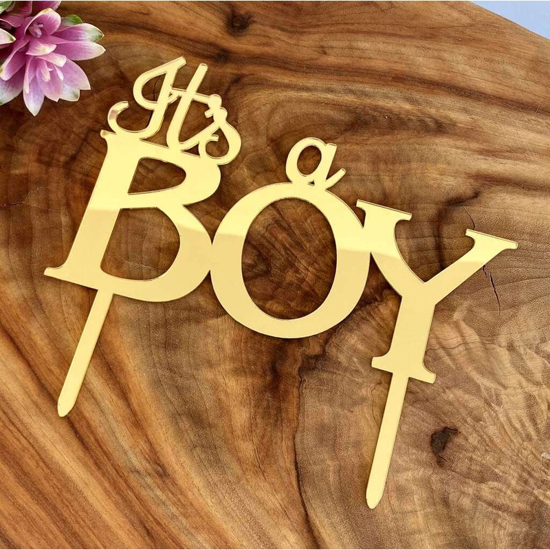 Gold Acrylic 'IT'S A BOY' Cake Topper