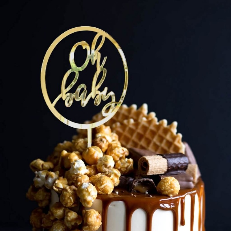 Gold Acrylic 'Oh Baby' Loop Cake Topper