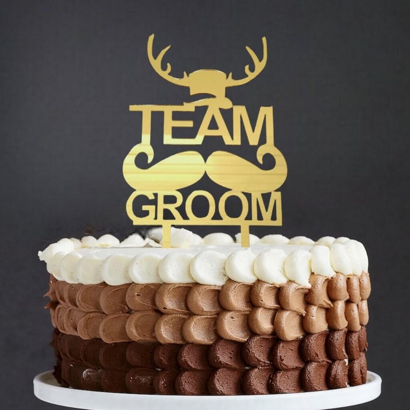 Gold Mirror Acrylic Team Groom Stag Party Cake Topper