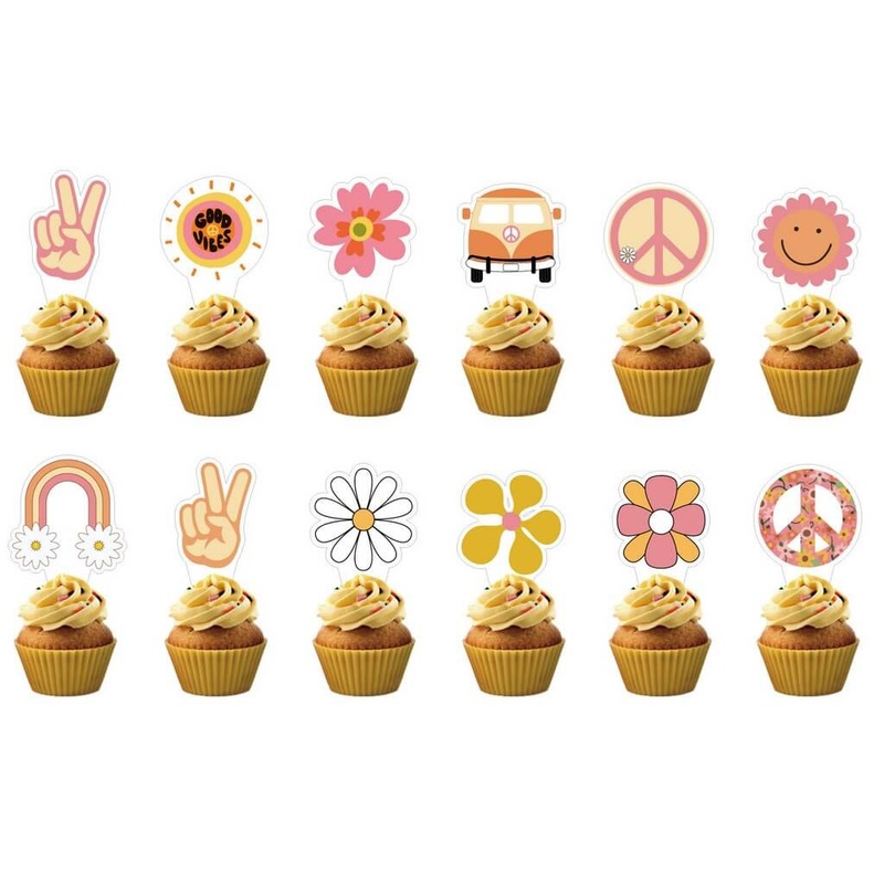 Hippie Groovy Cupcake Picks 12pk