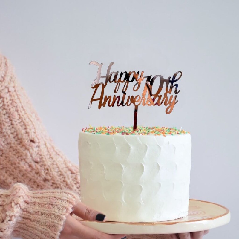 Rose Gold Acrylic 'Happy 10th Anniversary' Cake Topper