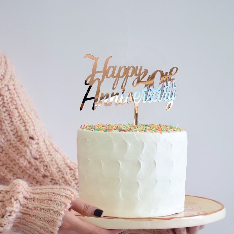 Rose Gold Acrylic 'Happy 40th Anniversary' Cake Topper