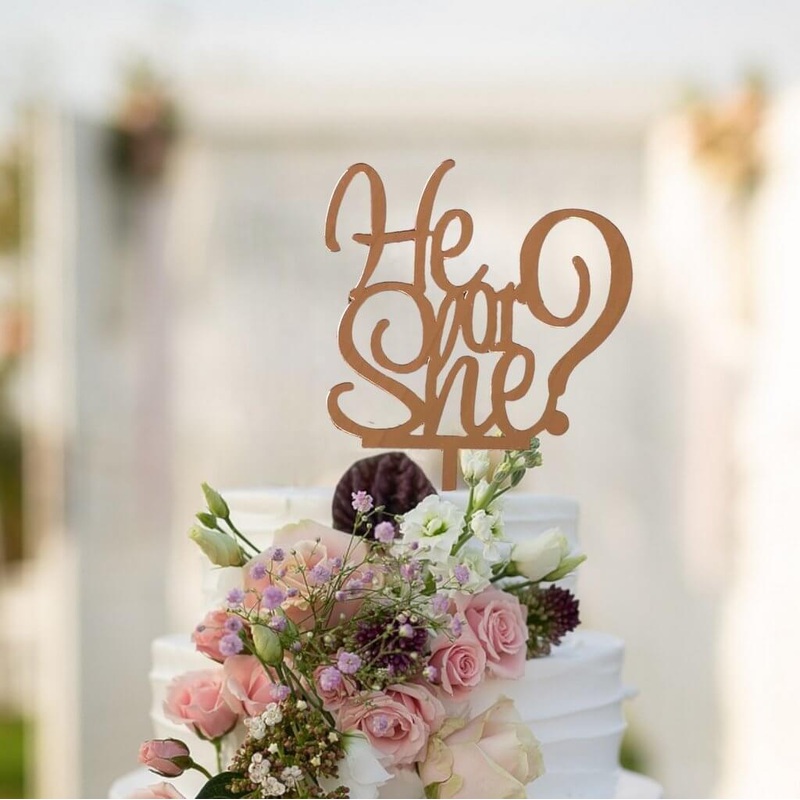 Rose Gold Acrylic 'He or She?' Cake Topper