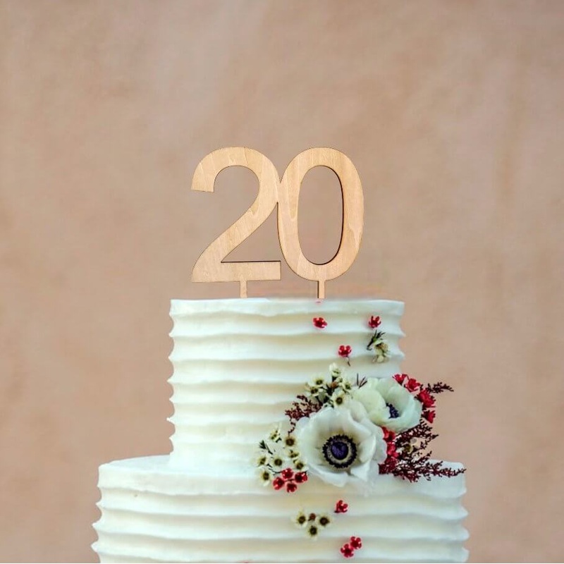 Wooden Age 20 Birthday Cake Topper