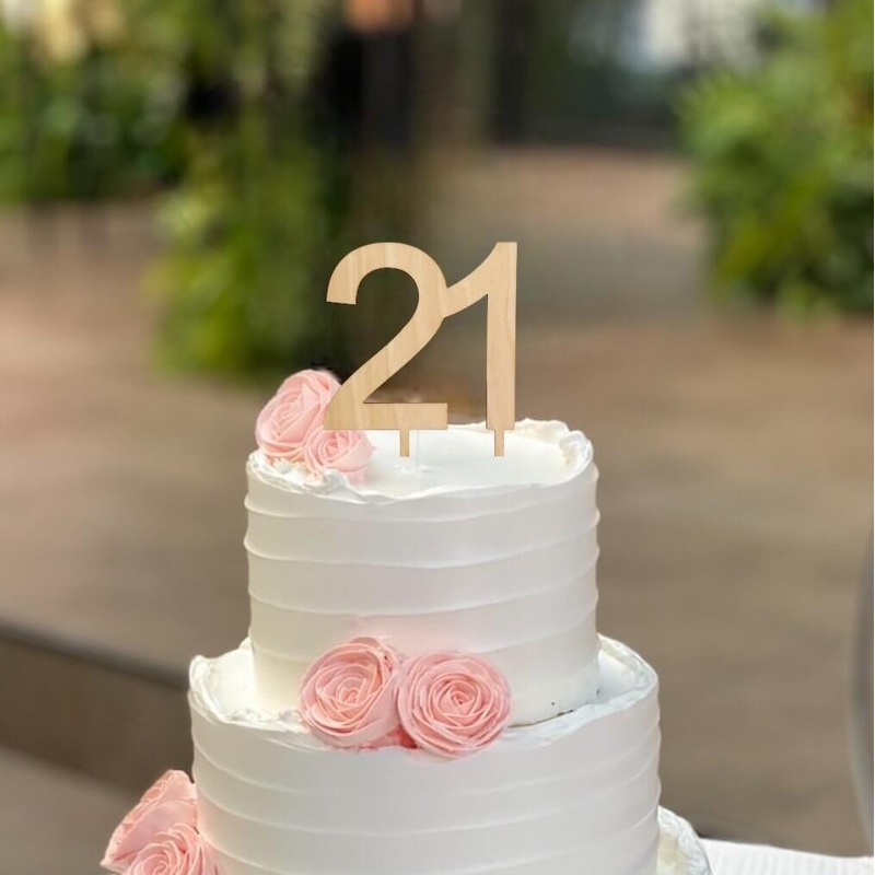 Wooden Age 21 Birthday Cake Topper
