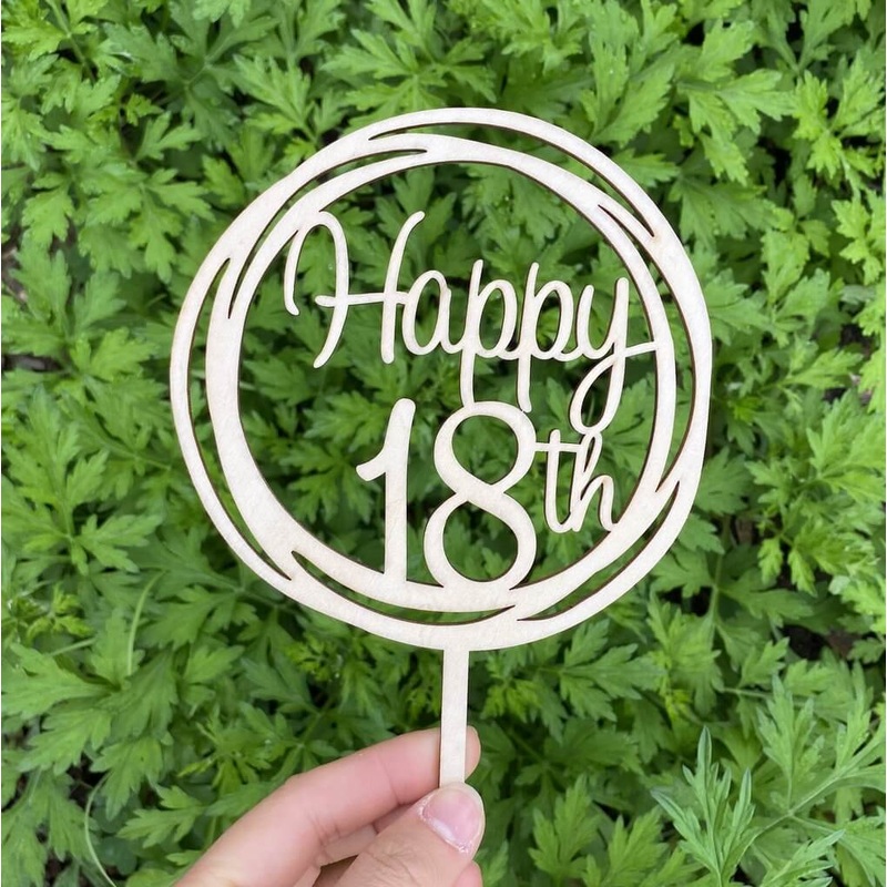 Wooden Geometric 'Happy 18th' Cake Topper