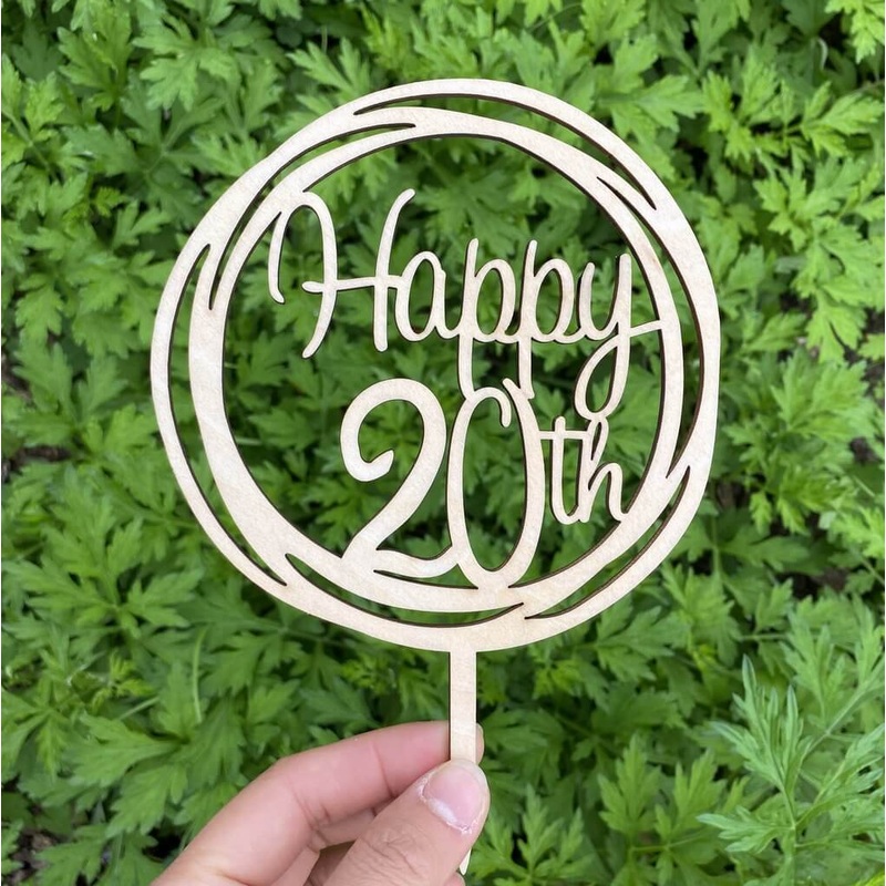 Wooden Geometric 'Happy 20th' Cake Topper