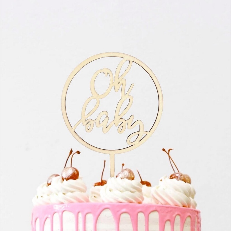 Wooden 'Oh Baby' Loop Cake Topper