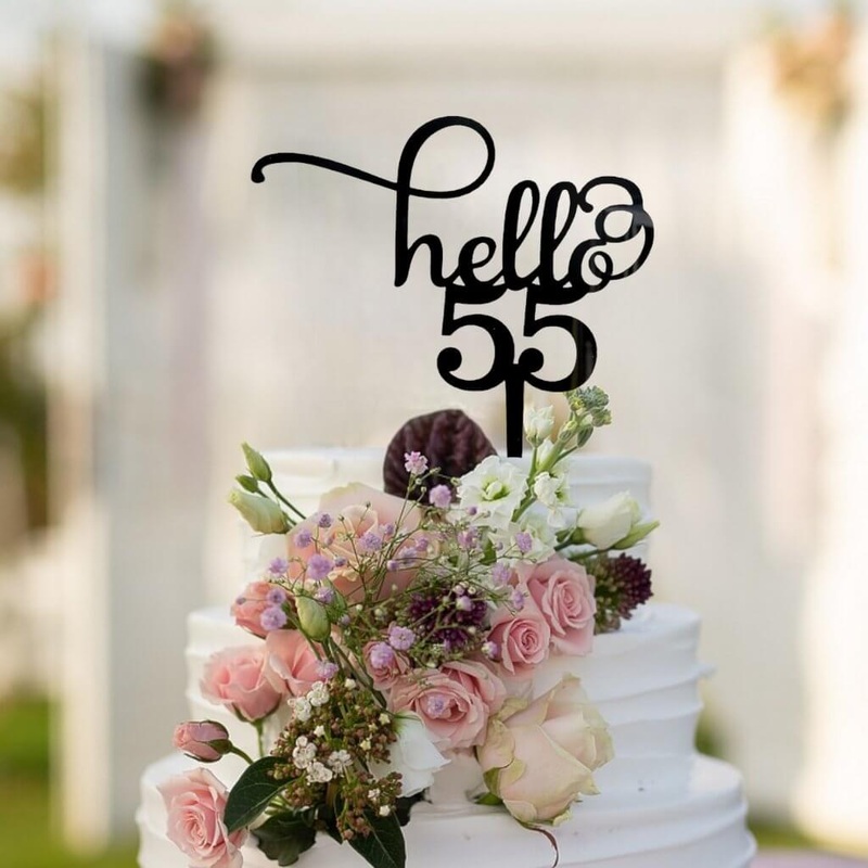 Acrylic Black 'Hello 55' Birthday Cake Topper