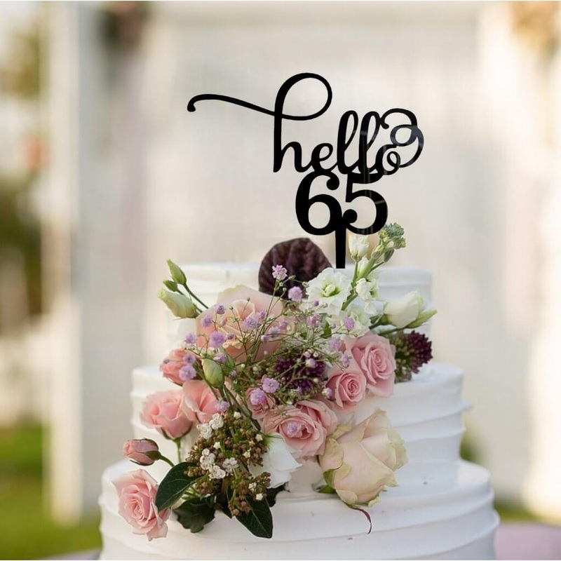 Acrylic Black 'Hello 65' Birthday Cake Topper