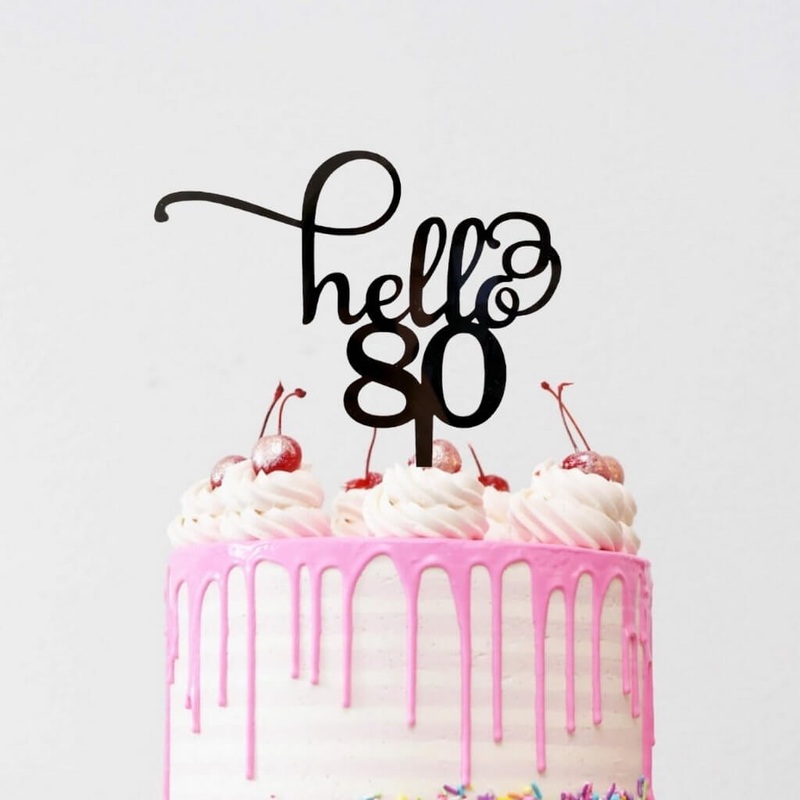 Acrylic Black 'Hello 80' Cake Topper