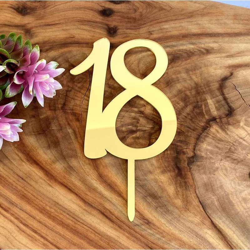 Acrylic Gold Age 18 Birthday Cake Topper