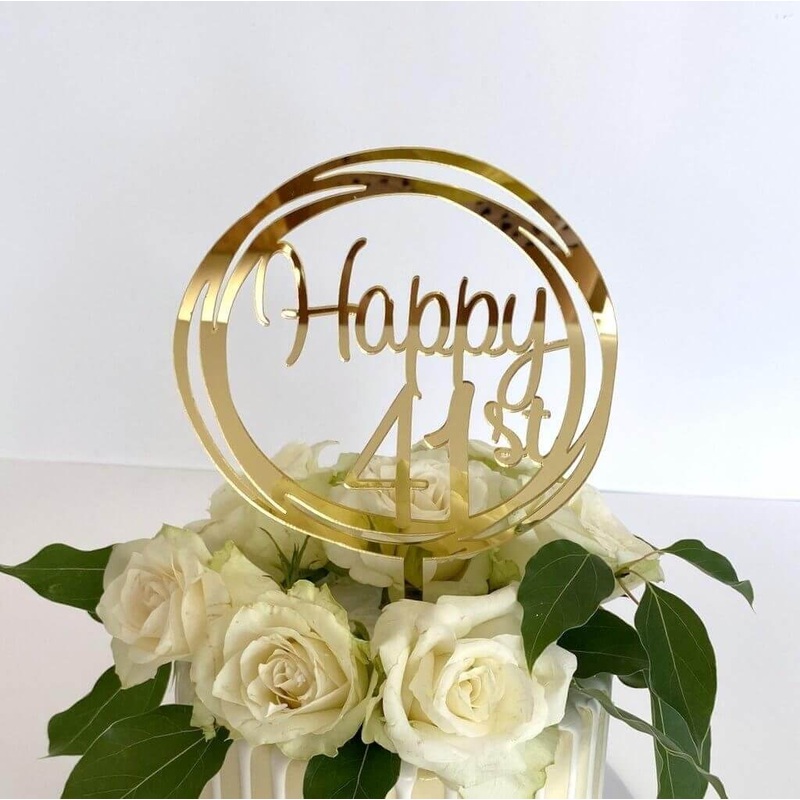 Acrylic Gold Geometric 'Happy 41st' Cake Topper