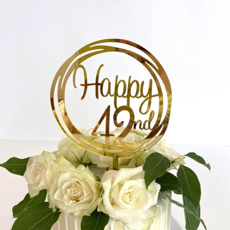 Acrylic Gold Geometric 'Happy 42nd' Cake Topper