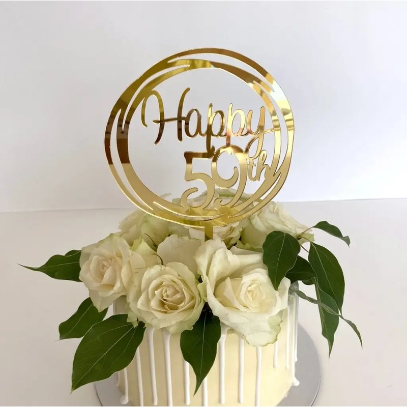 Acrylic Gold Geometric 'Happy 59th' Cake Topper
