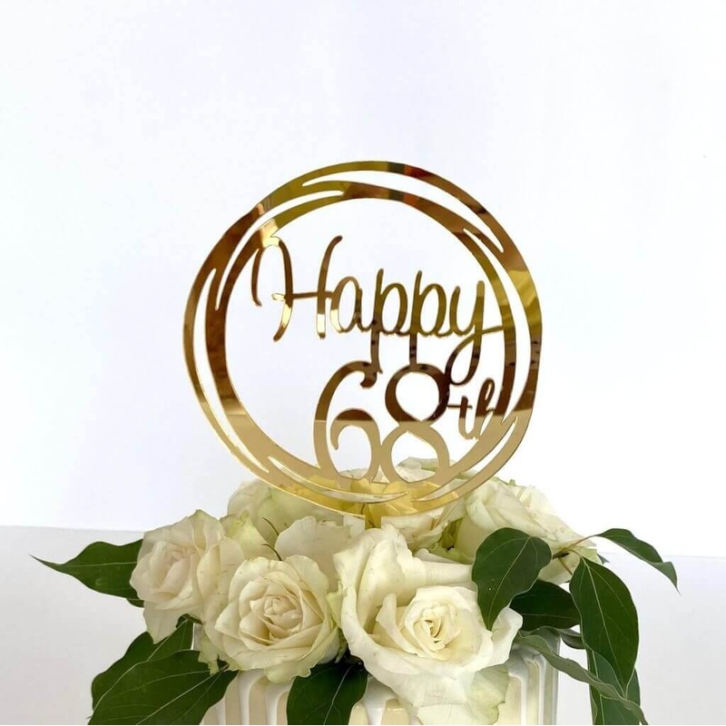 Acrylic Gold Geometric 'Happy 68th' Cake Topper
