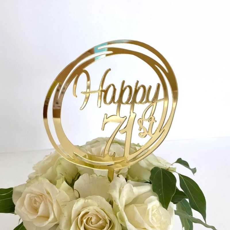 Acrylic Gold Geometric 'Happy 71st' Cake Topper