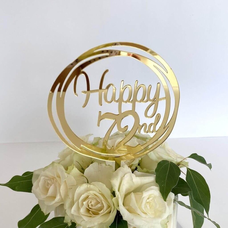 Acrylic Gold Geometric 'Happy 72nd' Cake Topper