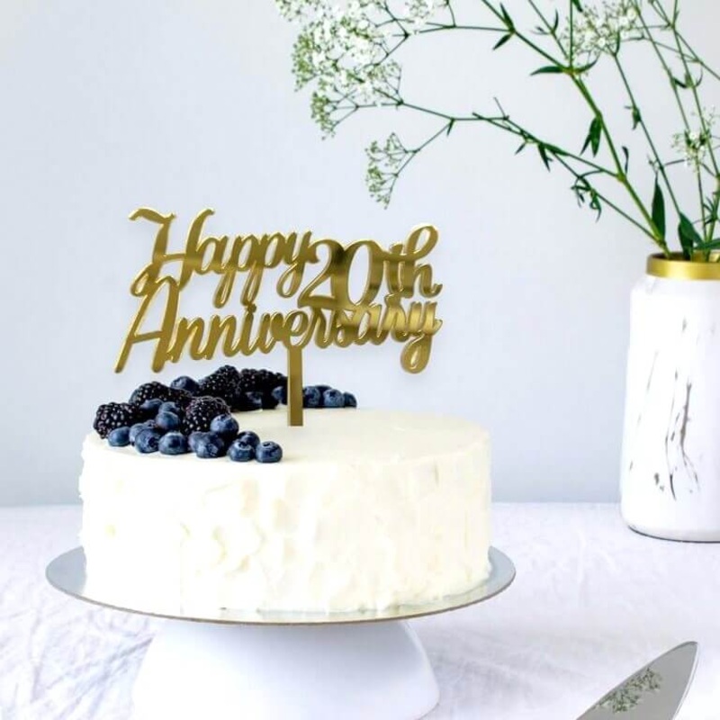 Acrylic Gold 'Happy 20th Anniversary' Cake Topper