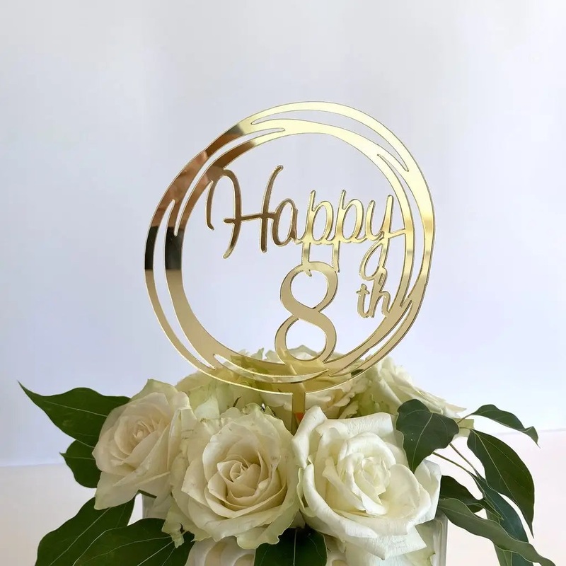 Acrylic Gold 'Happy 8th' Geometric Cake Topper
