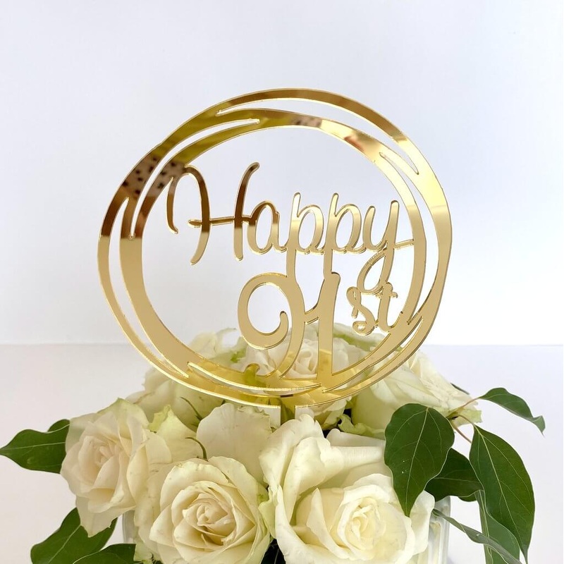 Acrylic Gold 'Happy 91st' Birthday Cake Topper