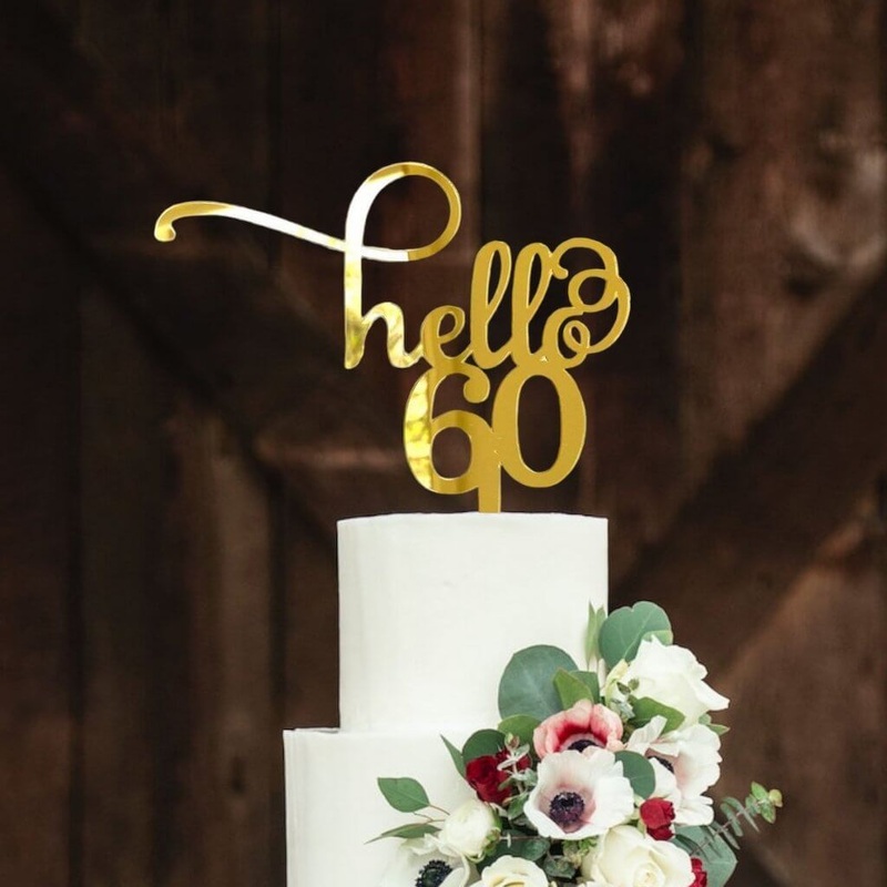 Acrylic Gold Mirror 'Hello 60' Birthday Cake Topper