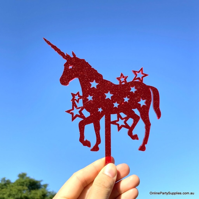 Acrylic Red Glitter Silhouette Unicorn Cake Topper