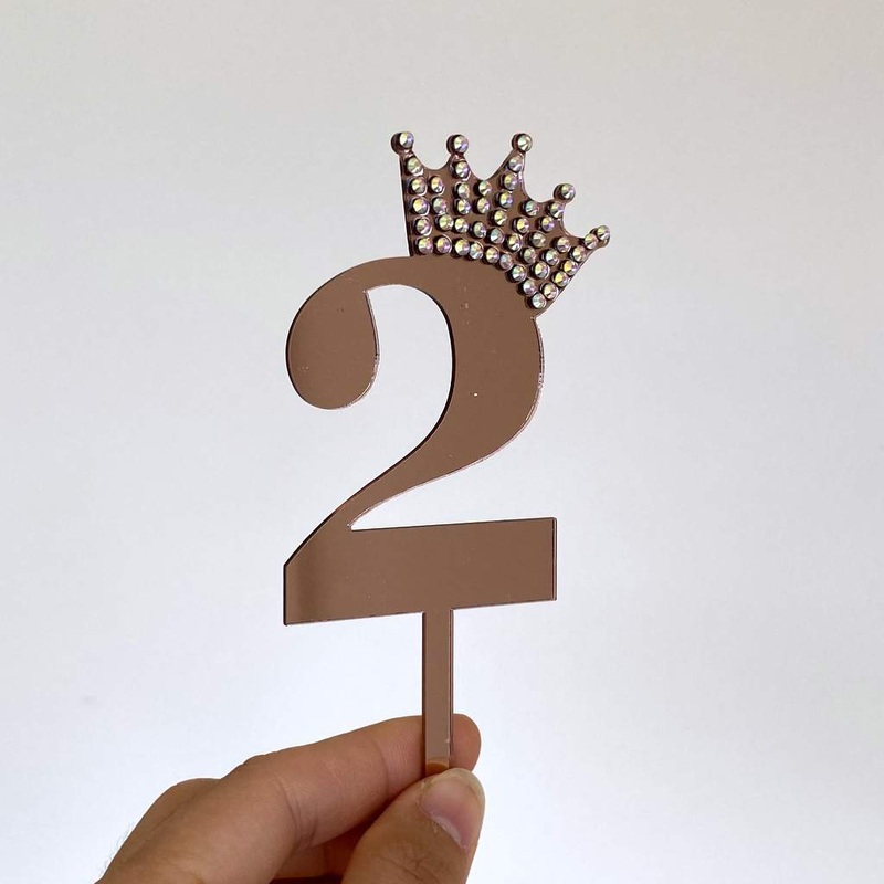 Acrylic Rose Gold Age 2 Rhinestone Crown Cupcake Topper