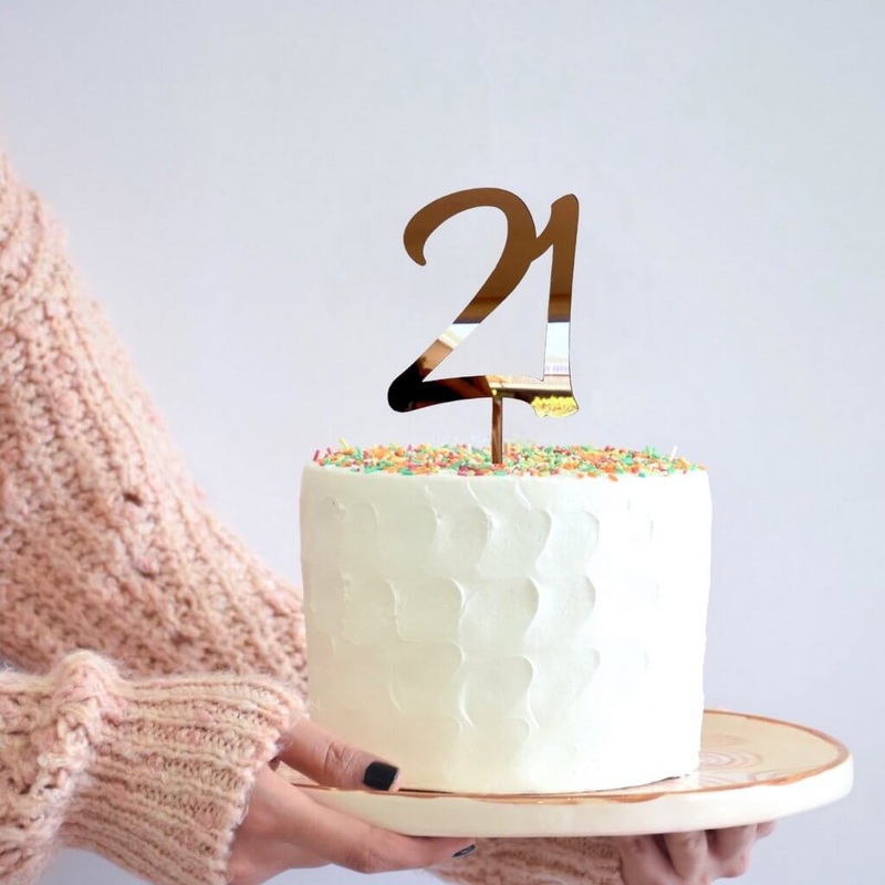 Acrylic Rose Gold Age 21 Cake Topper