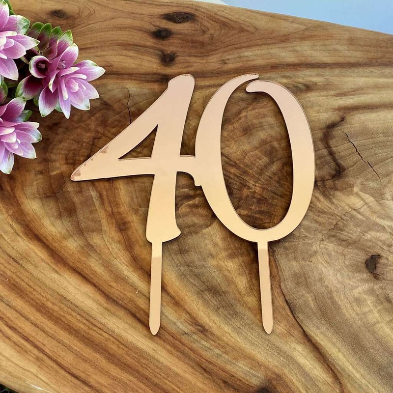 Acrylic Rose Gold Age 40 Birthday Cake Topper