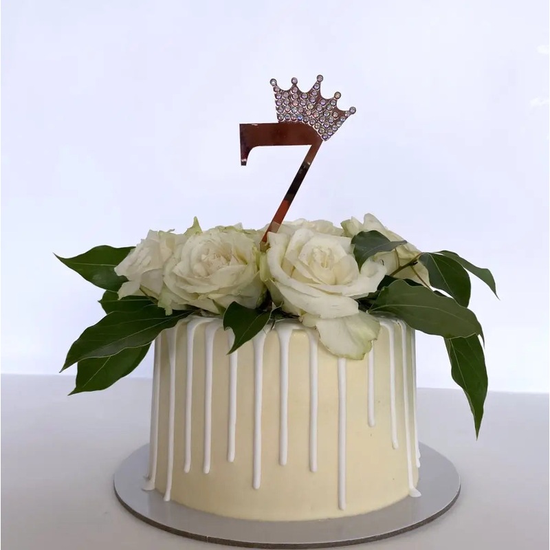 Acrylic Rose Gold Age 7 Rhinestone Crown Cupcake Topper