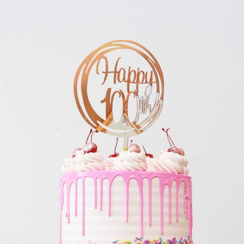 Acrylic Rose Gold Geometric 'Happy 100th' Cake Topper