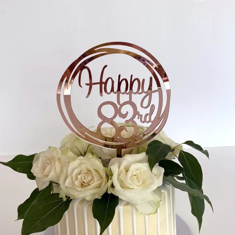 Acrylic Rose Gold Geometric 'Happy 83rd' Cake Topper