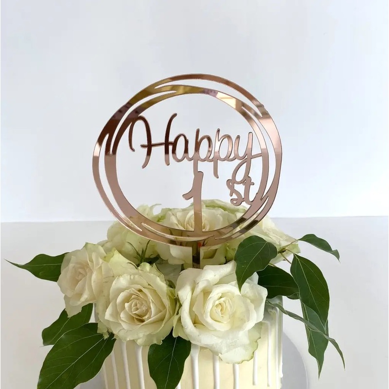Acrylic Rose Gold 'Happy 1st' Birthday Cake Topper